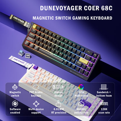 COER 68C Magnetic Gaming Keyboard, 65% 68-Key, Adjustable Actuation, 8K Polling, RGB, PS5/PC