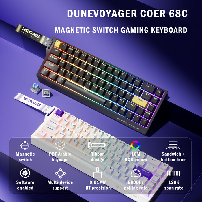 COER 68C Magnetic Gaming Keyboard, 65% 68-Key, Adjustable Actuation, 8K Polling, RGB, PS5/PC